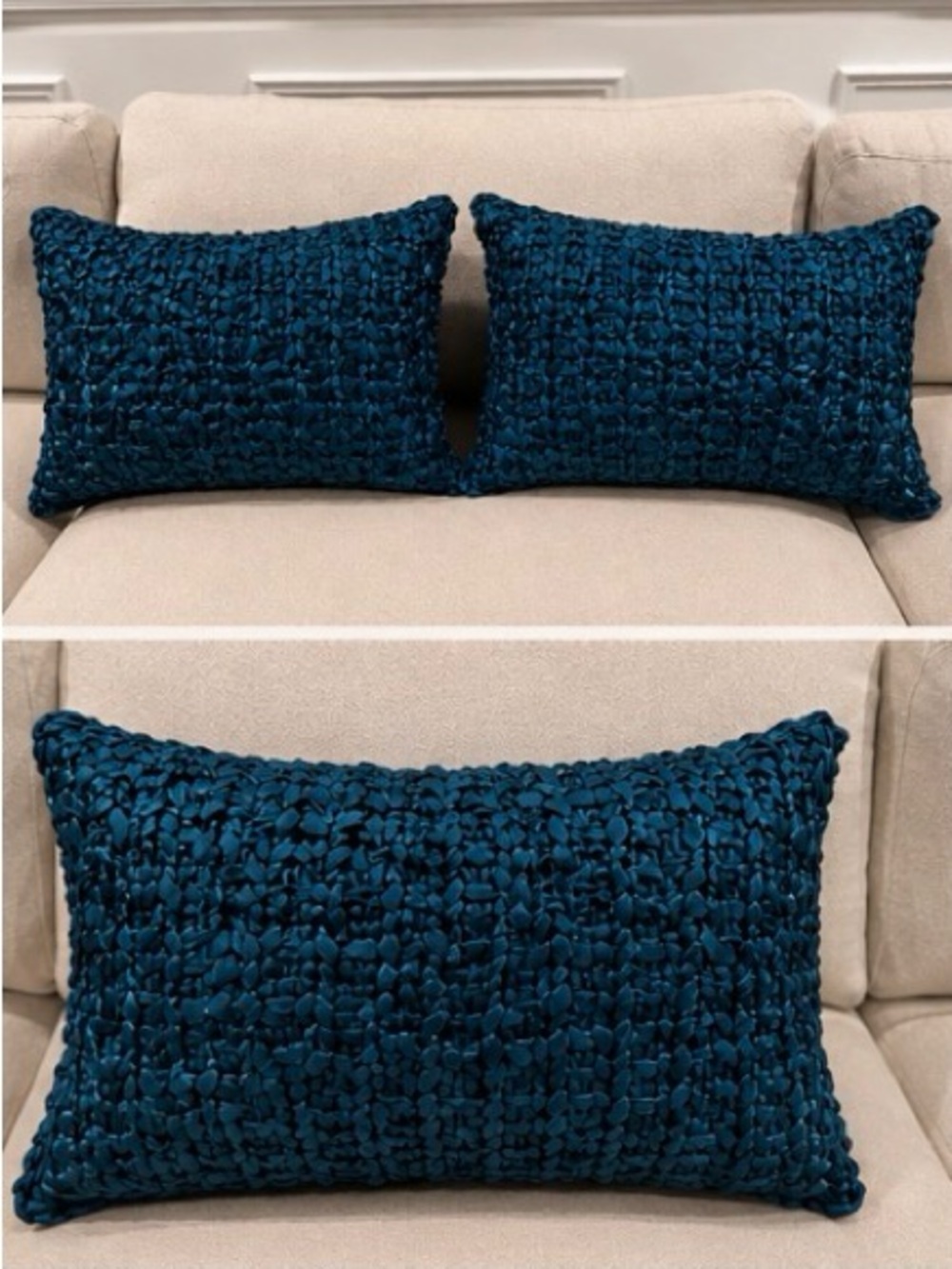 Ann Gish Ribbon Knit Pillows in Turquoise— Set of 2